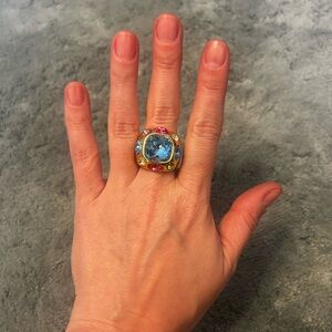 Kenneth Jay Lane Aqua Gemstone Adjustable Gold-Plated Ring